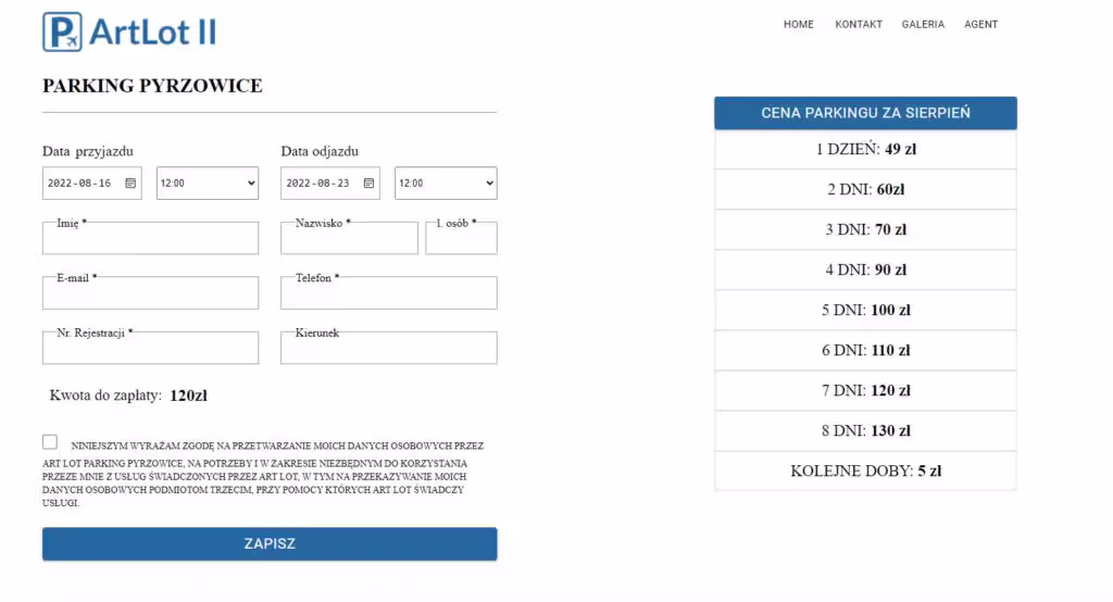 Dodaj PARKING PYRZOWICE 1 system rezerwacji parkingów